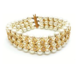 Autre Marque-Perlen- und Diamantarmband-Golden