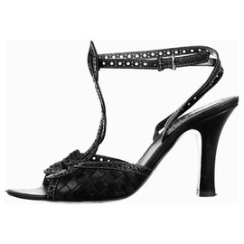 Bottega Veneta-Woven leather sandals-Black