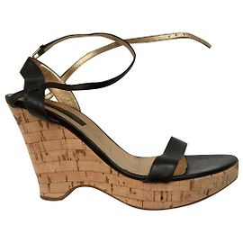Sergio Rossi Black wedge platform sandals Black