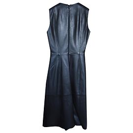 The row Das Row Black Lambskin Leder Midi Kleid Schwarz