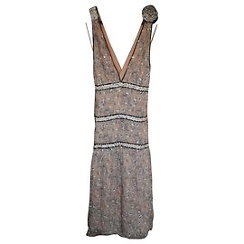 Vestido Chanel con estampado de seda y melocotón con broche Melocotón