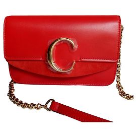 Chloé C Red Plaid Leather Handbag Red
