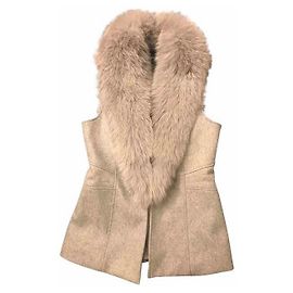 Flavio Castellani Short sleeveless cashmere jacket with a removable collar in real fox fur. Grey