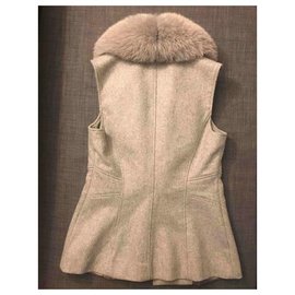 Flavio Castellani-Short sleeveless cashmere jacket with a removable collar in real fox fur.-Grey
