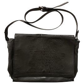 Roberto Cavalli Schwarze Lammfell Leder Messanger Tasche Schwarz