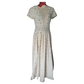 Vestido Manoush Bege de Algodão Estilo Boêmio Bege