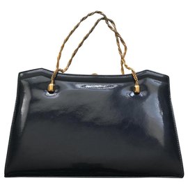 Vintage-Vintage Navy Patent Leather Bag-Navy blue