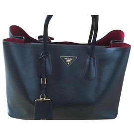 Prada Sac Double Cuir Saffiano Double Noir Rouge