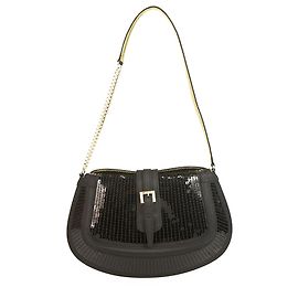 Tod's Borsa a tracolla da sera con tracolla a mezza catena completamente in paillettes nera Nero