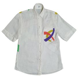 Vintage Camicia Oversize Jacques Britt Bianca in Lino Bianco Multicolore