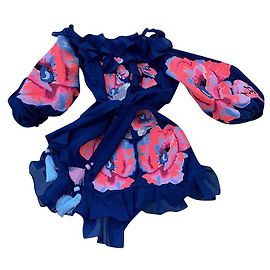 Robe en coton bleu marine brodée Yuliya Magdych Bleu Marine