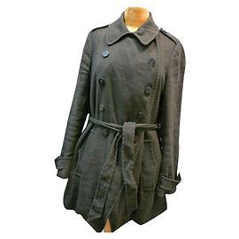 All Saints Trench Coat Khaki Linen Wool Blend Khaki Olive green