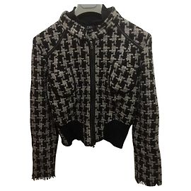 Marc Cain Hahnentritt-Wolljacke Schwarz Grau