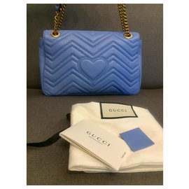 Gucci-SAC GUCCI Marmont sac porté épaule moyen matelasse matelassé Cuir.-Bleu clair