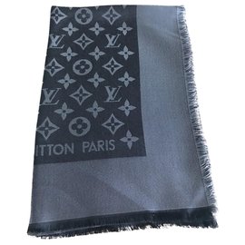 Louis Vuitton-LOUIS VUITTON BLACK LUREX SHINE STOLE-Negro,Plata