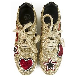 Philipp Plein Baskets Glitter Et Patch Patch Lace Baskets sz 37 Doré