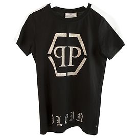 Philipp Plein Junior Schwarz Glitter Top Baumwolle T - Shirt für Jungen oder Mädchen Gr 14 Schwarz