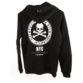Philipp Plein-Philipp Plein Junior Black Skulls "I love new york" glitter hoodie sweater 14 years-Black,White
