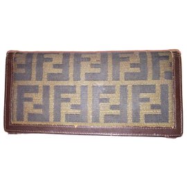Fendi-FENDI wallet Zucca fabric and leather-Brown,Beige