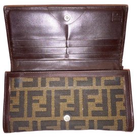 Fendi-FENDI wallet Zucca fabric and leather-Brown,Beige