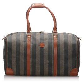 Fendi-Fendi Brown Pequin Duffle Bag-Brown