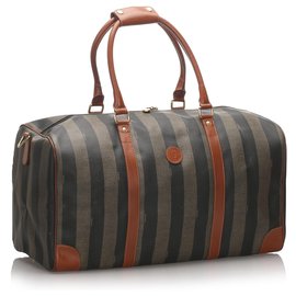 Fendi-Fendi Brown Pequin Duffle Bag-Brown