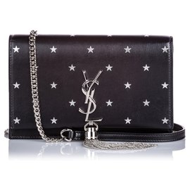 Autre Marque-YSL Black Leather Star Print Kate-Black,White