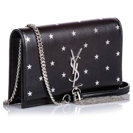 Autre Marque-YSL Black Leather Star Print Kate-Black,White