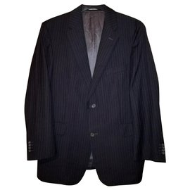 Burberry-London Classic Gary Wool 100 Chaqueta de traje de rayas negras-Negro