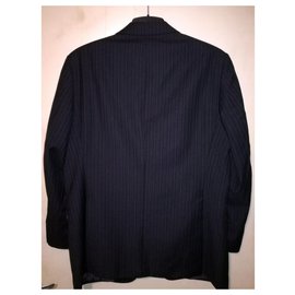 Burberry-London Classic Gary Wool 100 Black Striped Suit Jacket Blazer-Black