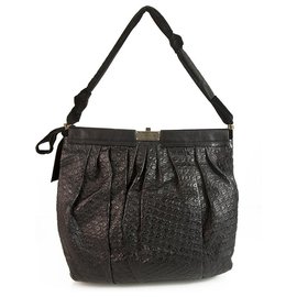 Lanvin-Lanvin Black embossed pebbled leather velvet handle Hobo shoulder bag-Black