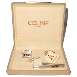 Céline-CELINE vintage boutons de manchettes-Noir,Argenté,Jaune