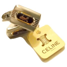 Céline-Botões de punho vintage CELINE-Preto,Prata,Amarelo
