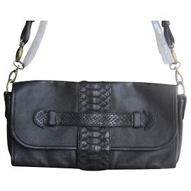 Autre Marque Borsa M.A.STONE Overhand in rettile nero lucido 30 cm Nero