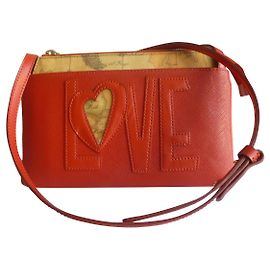 Autre Marque Bolso de mano de cuero real Roja