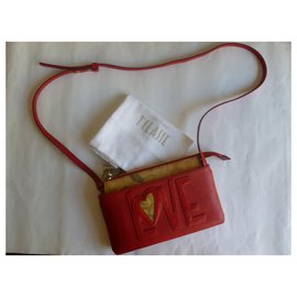 Autre Marque-Real leather hand bag-Red