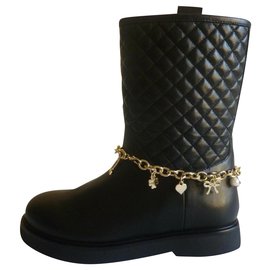 Twin Set Real leather biker boots Black