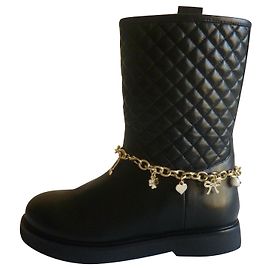 Twin Set Bikerstiefel aus echtem Leder Schwarz