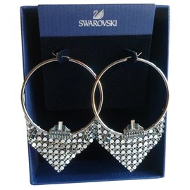 Swarovski-Crystal embellished circle earings-Metallic