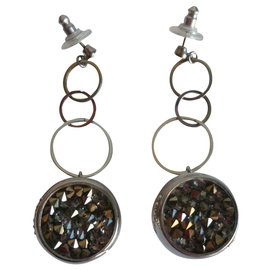 Swarovski-Boucles d'oreilles cercle cristal et métal-Argenté