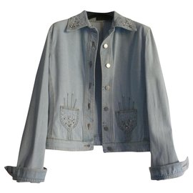 Luisa Spagnoli-Crystal embellished denim jacket-Light blue