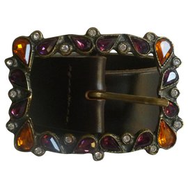 Max & Co-Cinturón de cuero real adornado con cristales-Castaño