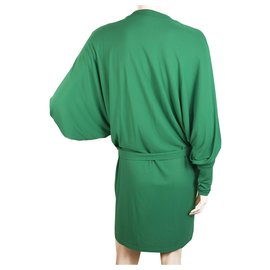 Balmain-Balmain Green Criss Cross escote en V profundo Dolman manga mini vestido largo 36-Verde
