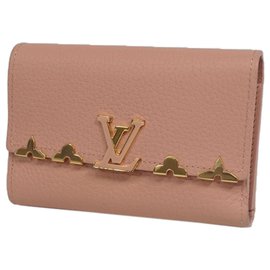 Louis Vuitton-Louis Vuitton Pink Taurillon Capucines Wallet-Pink,Golden