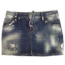 Dsquared2 Dsquared 2 Minigonna in denim slavato blu denim IT 40 vernice spruzzata bianca Blu