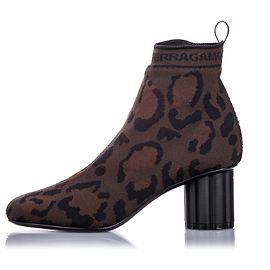 Salvatore Ferragamo Ferragamo Brown Stoff Flower Heel Bootie Braun Schwarz