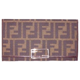 Fendi-FENDI wallet Zucca fabric and leather-Brown,Beige