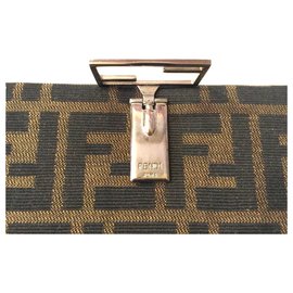 Fendi-FENDI wallet Zucca fabric and leather-Brown,Beige