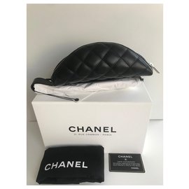 Chanel-Riñonera negra de piel de cordero Chanel . neuf-Negro