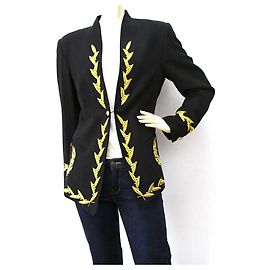 Joop! Black Gold leaf Embroideried Collarless Open Front Blazer - SZ 38 Black Golden